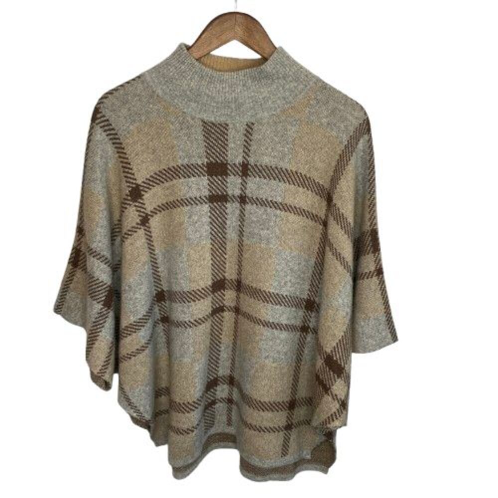 Note di Anita Womens Plaid Cashmere Merino Wool Poncho One Size Old Money Italy